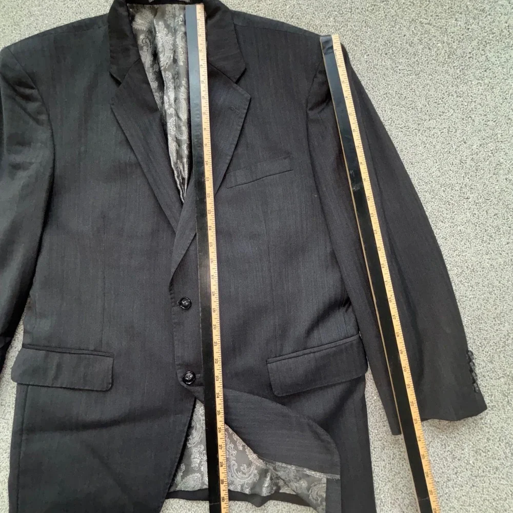 Balani Bespoke Suit 44R Gray Herringbone Paisley Surgeon White Collar Old Money